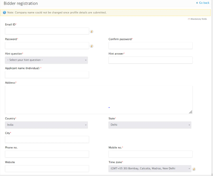 DDA Bidder Registration Form